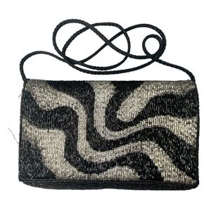 Walborg vintage beaded black & silver evening crossbody bag